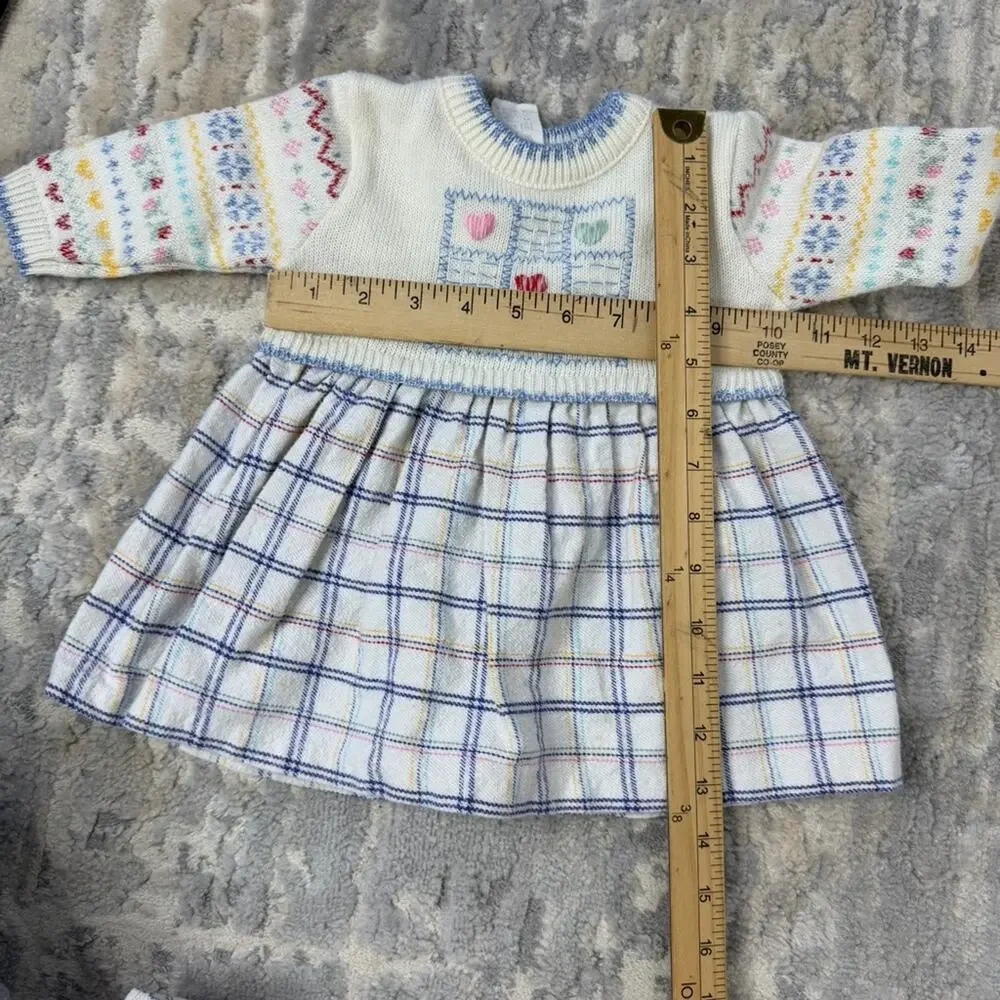 Vintage Sweater & Flannel Infant 2 piece Dress Hearts Flowers 3/6 months CUTE